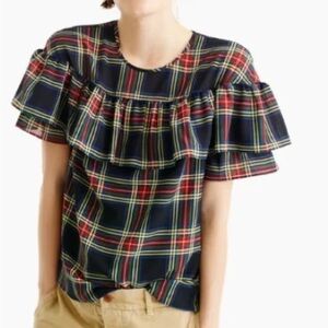 J Crew Plaid Shirt with Ruffle Detail size 2
